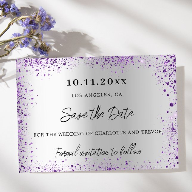 Wedding silver violet purple glitter save the date (Creator Uploaded)