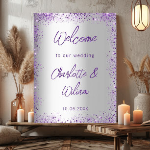 Wedding silver violet purple glitter welcome poster