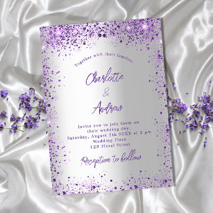 Wedding silver violet purple sparkles luxury invitation