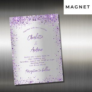 Wedding silver violet purple sparkles luxury magnetic invitation