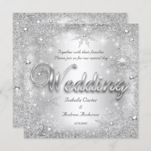Wedding Silver Winter Wonderland Snowflakes Invitation