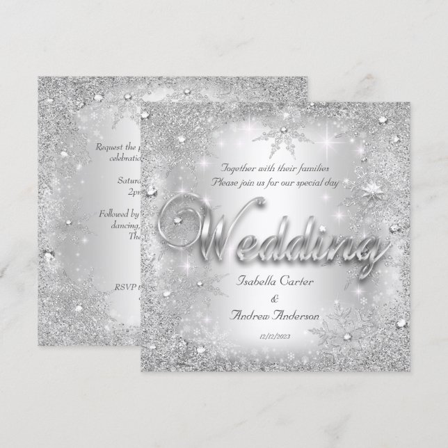 Wedding Silver Winter Wonderland Snowflakes Invitation (Front/Back)