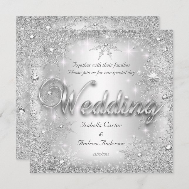 Wedding Silver Winter Wonderland Snowflakes Invitation (Front/Back)