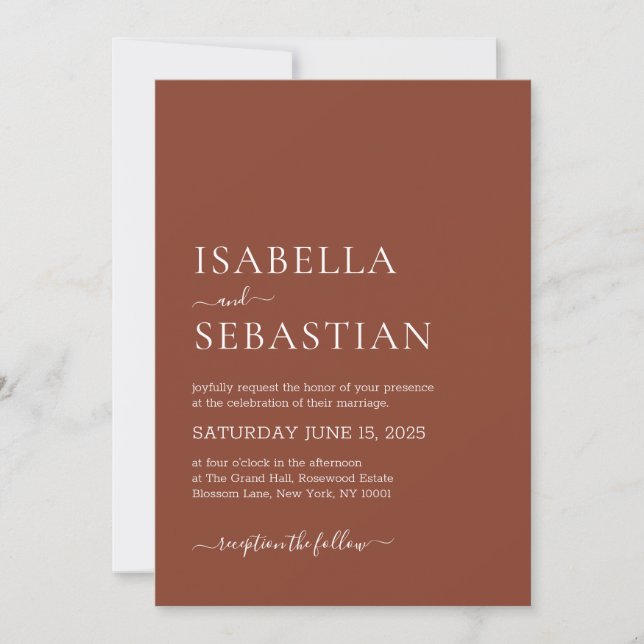 Wedding Simple Burnt Sienna Invitation (Front)