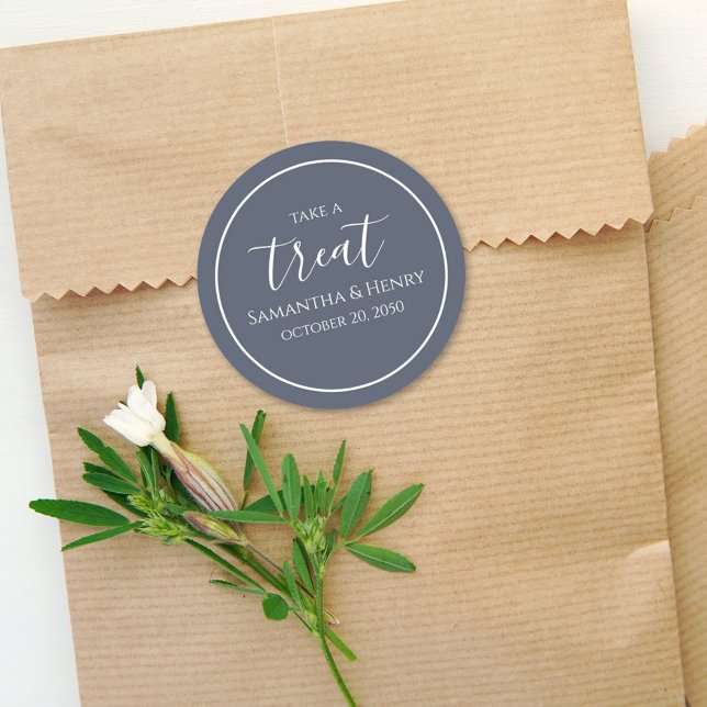 Wedding Simple Calligraphy Script Treat Grey Classic Round Sticker (Creator Uploaded)