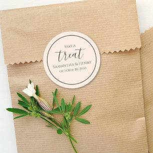 Wedding Simple Calligraphy Script Treat Peach Classic Round Sticker