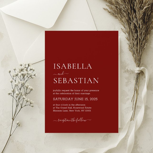 Wedding Simple Dark Red Invitation (Creator Uploaded)