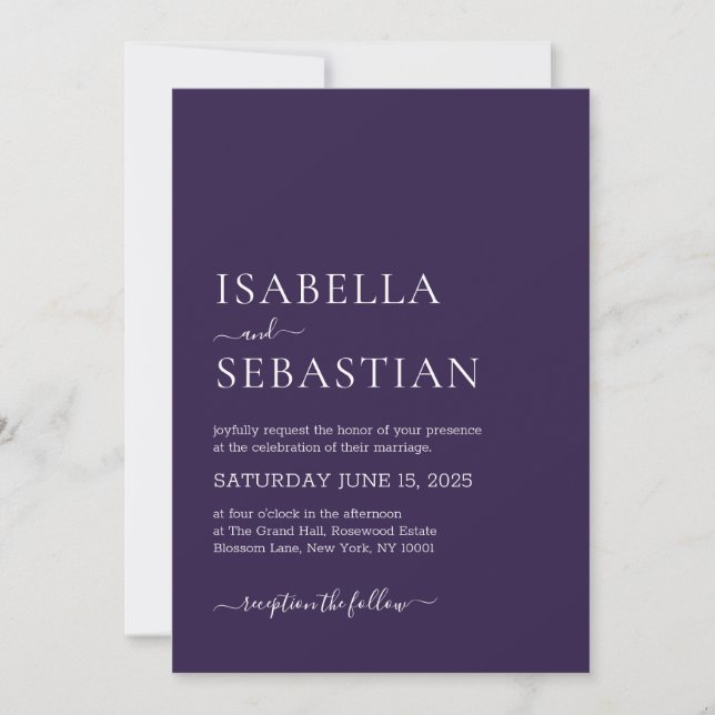 Wedding Simple Deep Violet Invitation (Front)