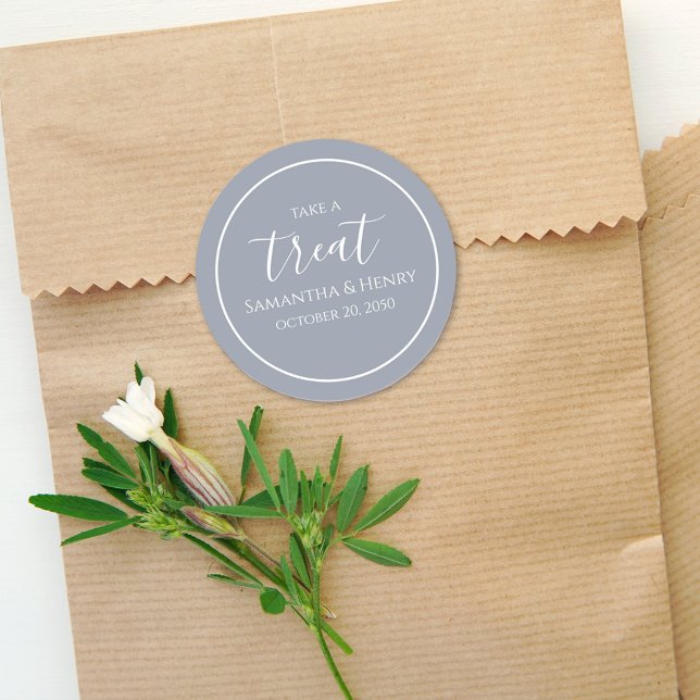 Wedding Simple Dusty Blue Calligraphy Script Treat Classic Round Sticker (Creator Uploaded)