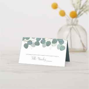 Wedding Simple Elegant Green Eucalyptus leaves Place Card