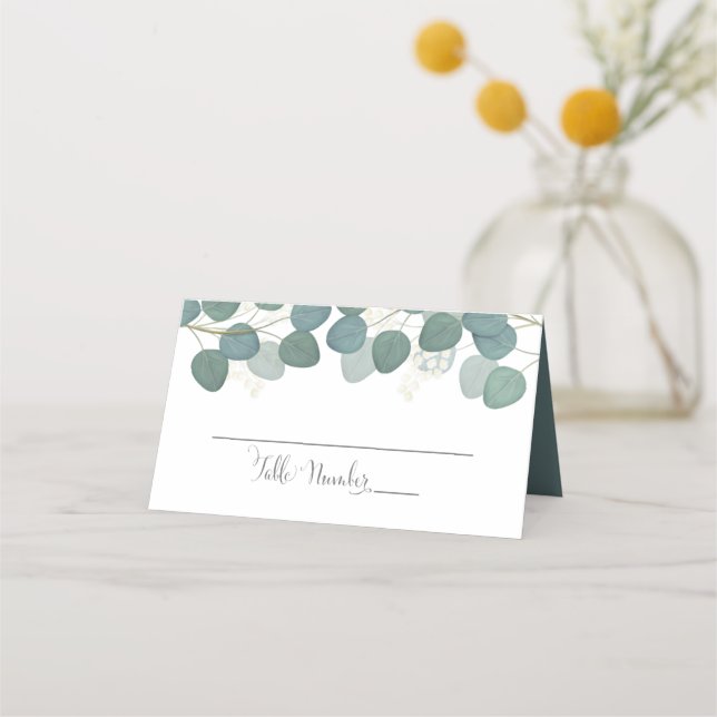 Wedding Simple Elegant Green Eucalyptus leaves Place Card (Front)