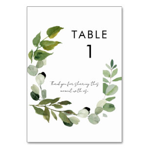 Wedding Simple Foliage Custom Message Table Number