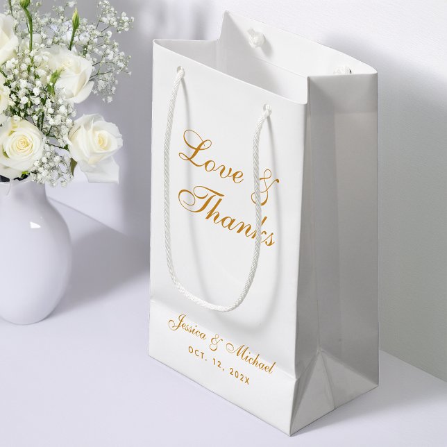 Wedding Simple Love Thanks Gold Calligraphy White Small Gift Bag (Creator Uploaded)