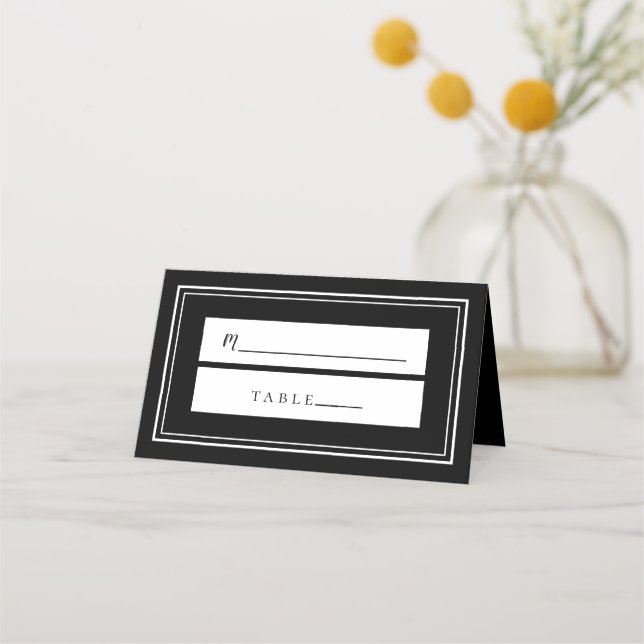 Wedding Simple Minimalist Chic Black & White Guest Place Card (Front)