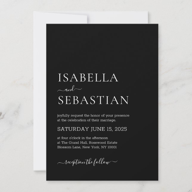 Wedding Simple Modern Black Invitation (Front)