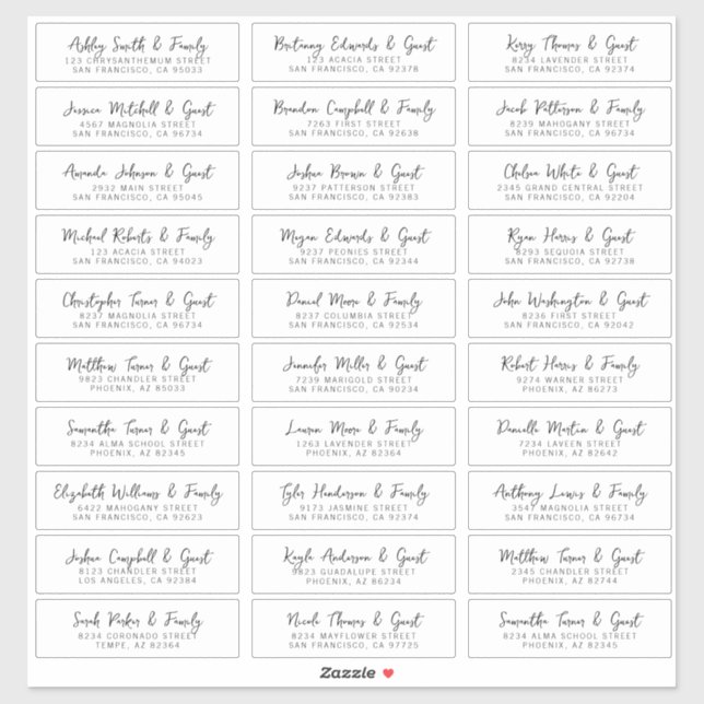 Wedding Simple Modern Chic Guest Names Address  (Sheet)