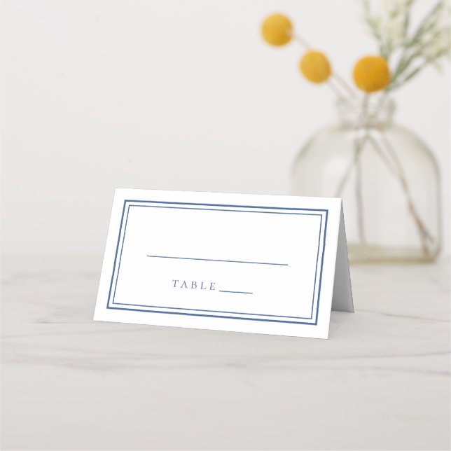 Wedding Simple Modern Classic Blue White Place Card (Front)