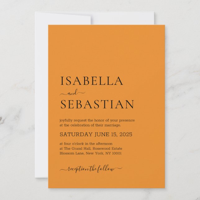 Wedding Simple Modern Dark Orange Invitation (Front)