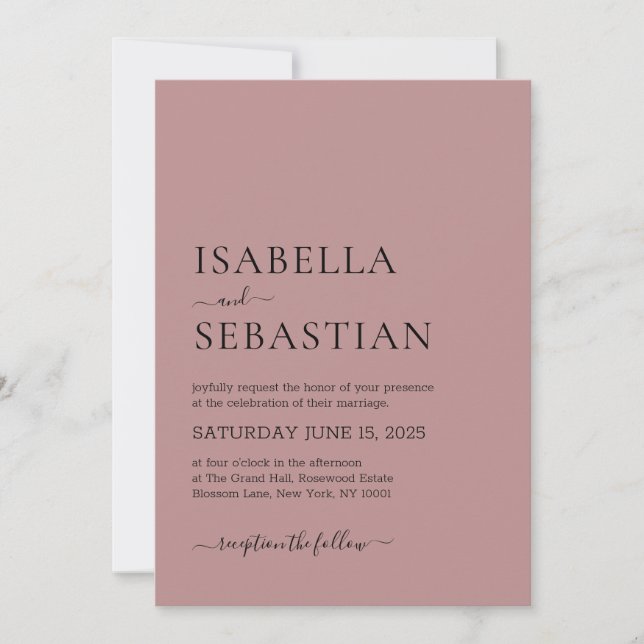 Wedding Simple Modern Dusty Rose Soft Elegant Invitation (Front)