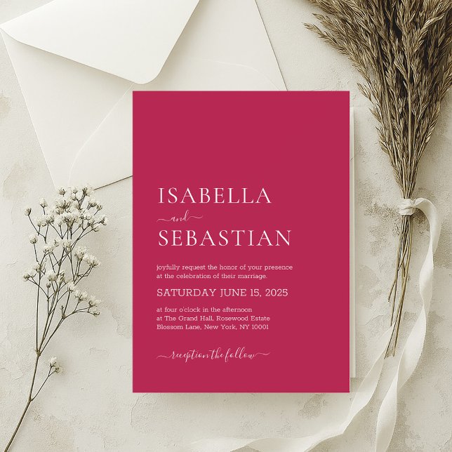 Wedding Simple Modern Medium Violet Red Invitation (Creator Uploaded)