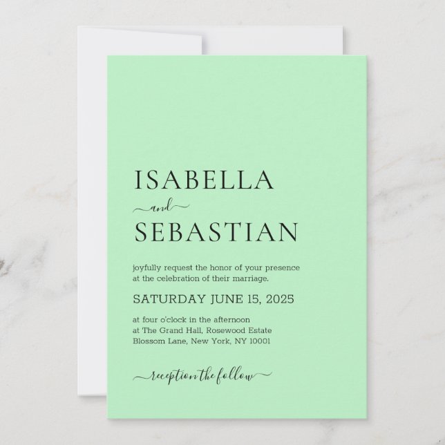 Wedding Simple Modern Pale Green Invitation (Front)