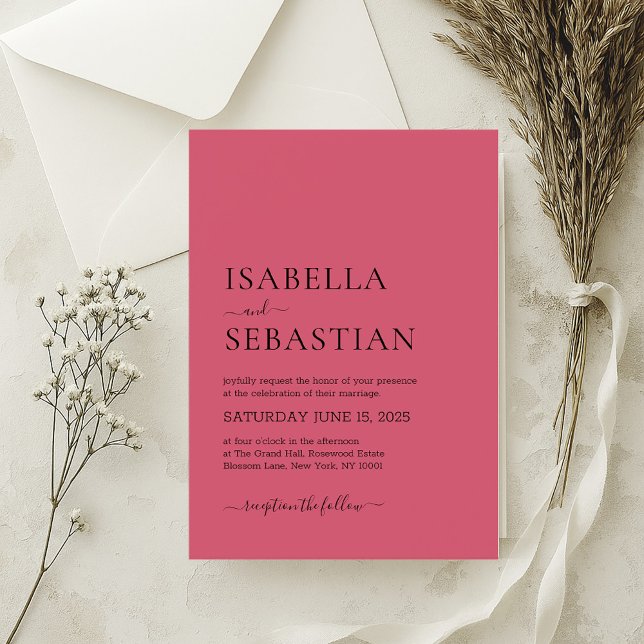 Wedding Simple Modern Pale Violet Red Invitation (Creator Uploaded)