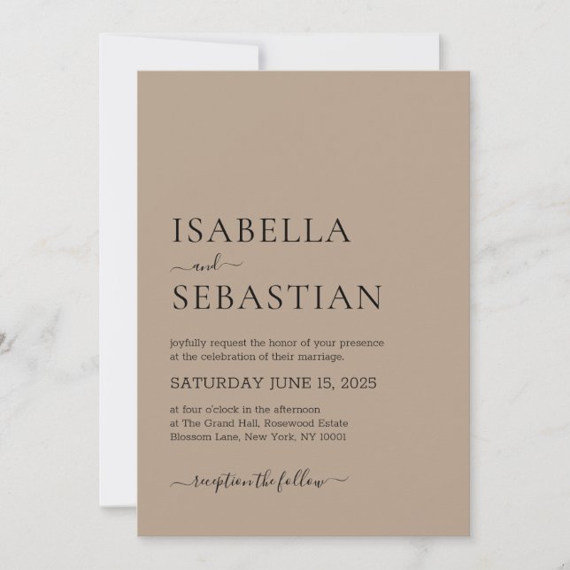 Wedding Simple Modern Rosy Brown Invitation (Front)