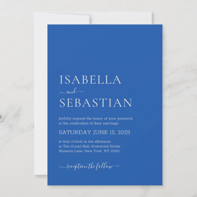 Wedding Simple Modern Royal Blue Invitation (Front)