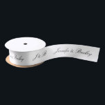 Wedding Simple Monogram Elegant Name Personalised Satin Ribbon<br><div class="desc">This custom design features a simple monogram on the left with personalised names next to it in blackscript on a white background. Personalised by editing the text in the text boxes #wedding #weddingdecor #weddinginspo #giftwrapping #partysupplies #ribbon #company #business #giftwrappingsupplies #personalised #custom #design #designer</div>