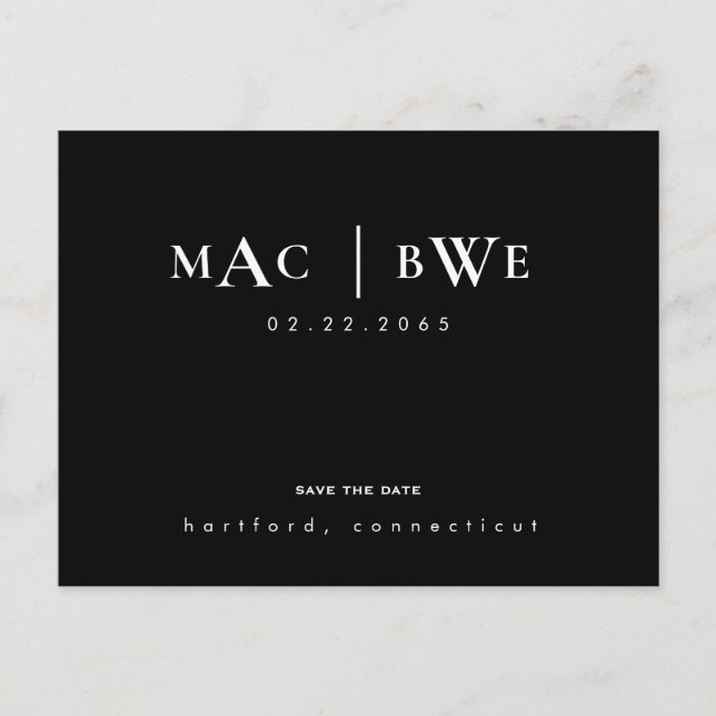 Wedding Simple & Sleek Monogram Save Date  Postcard (Front)