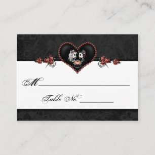 Wedding Skeleton Black & Grey Heart Place Cards