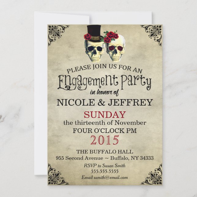 Wedding Skeleton Skull Engagement Party Invitation (Front)