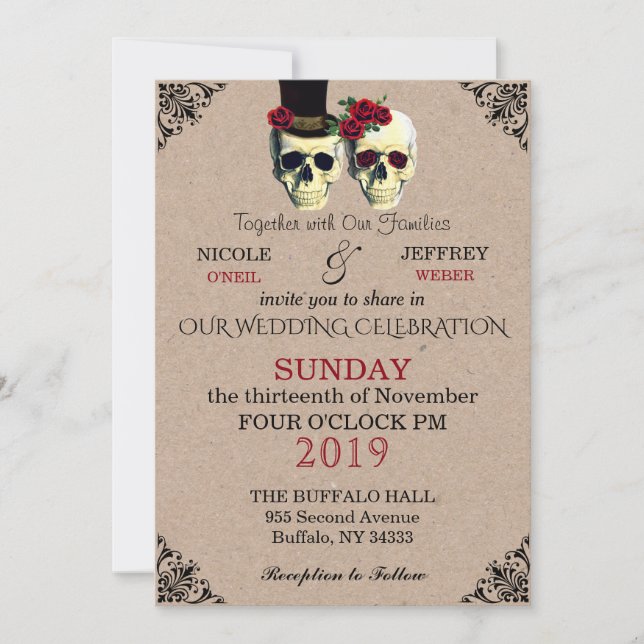 Wedding Skeleton Skulls Goth Retro Invitation (Front)