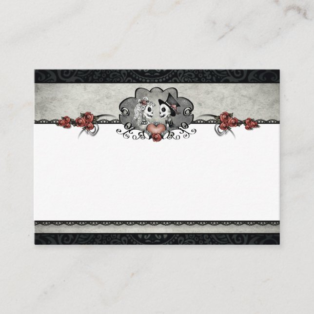 Wedding Skeletons Black & Grey BLANK Place Cards (Front)