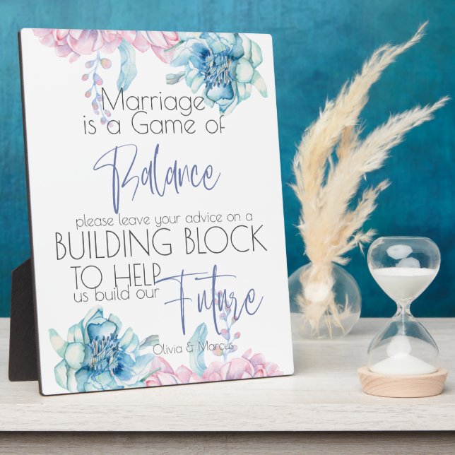 Wedding | Sky Blue and Bubblegum Pink Peonies Plaque (Side)