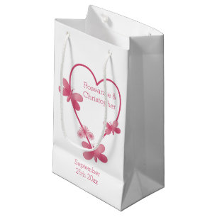 Wedding Small Gift Bag Pink Heart And Butterflies
