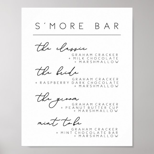 Wedding S'more Bar Menu Sign, Smore Recipe Poster (Front)