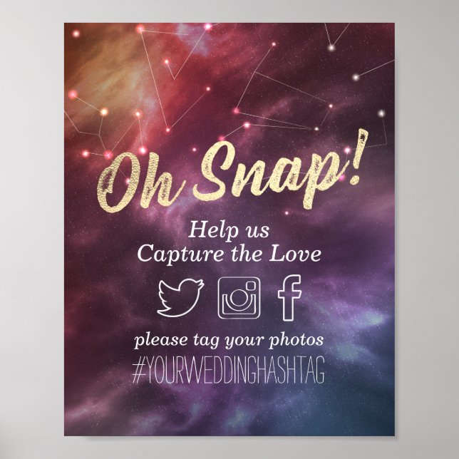 Wedding Snap Hashtag Galaxy Nebula Constellations Poster (Front)