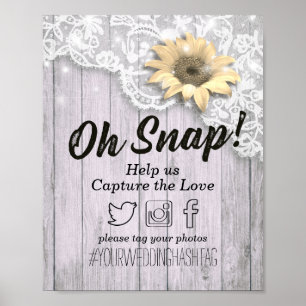 Wedding Snap Hashtag Lace Sunflower Wood Lights Poster