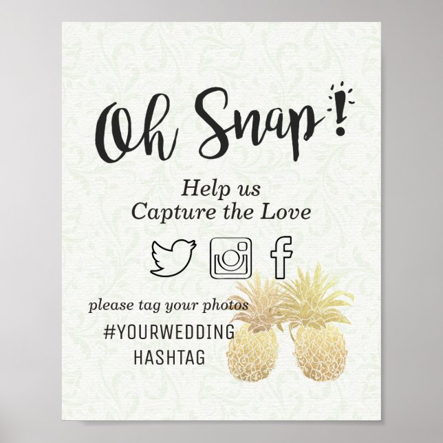 Wedding Snap Hashtag Vintage Gold Pineapple Couple Poster (Front)