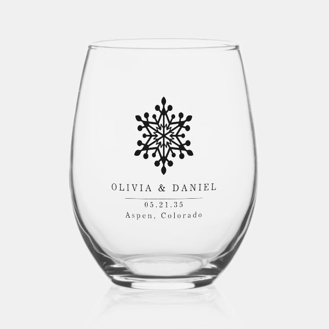 Wedding snowflake destination wedding favour Glass (Front)