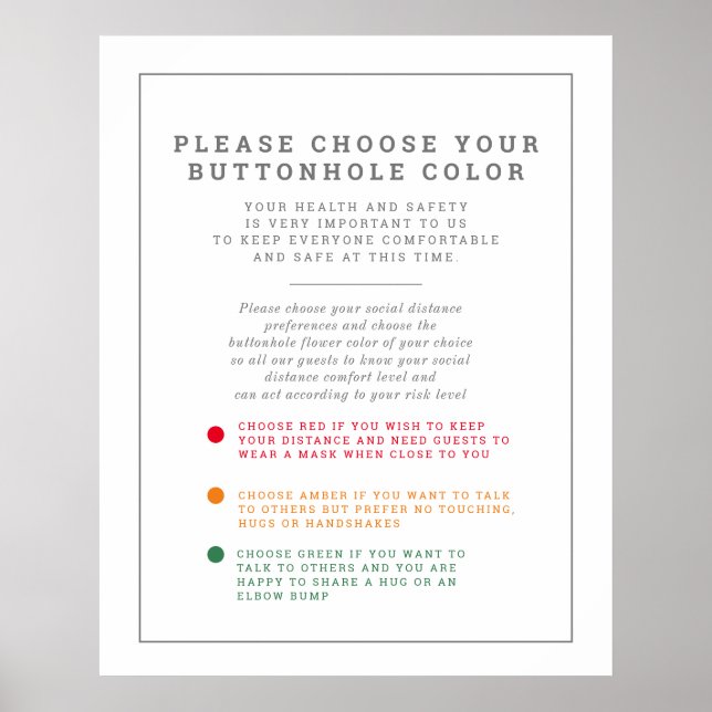 Wedding social distancing colour level request enc poster (Front)