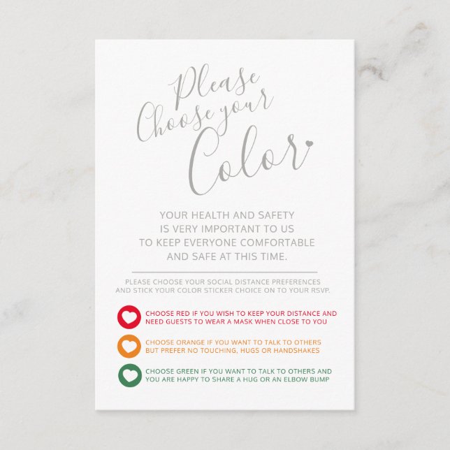 Wedding social distancing colour level request enclosure card (Front)