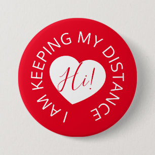 Wedding social distancing guest care red heart 7.5 cm round badge