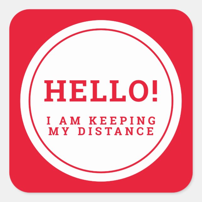 Wedding social distancing guest care red hello square sticker (Front)