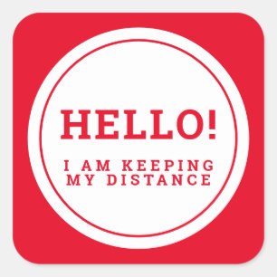 Wedding social distancing guest care red hello square sticker
