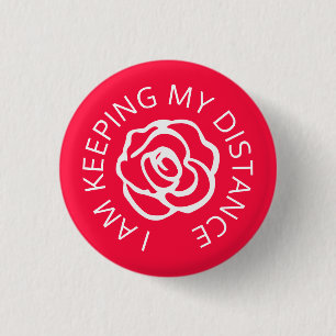 Wedding social distancing guest care red rose 3 cm round badge