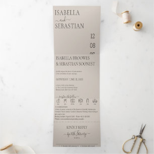 Wedding Soft Beige All in one set Tri-Fold Invitation