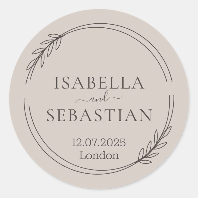 Wedding Soft Beige Colour Classic Round Sticker (Front)