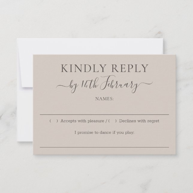 Wedding Soft Beige Kindly Reply RSVP Card (Front)